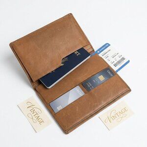 Vintage Leather Passport Travel Wallet Brown Lined Vacation Holiday Classic